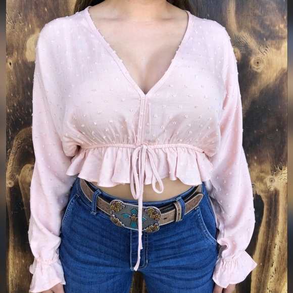 Chantelle textured polka dot crop top blouse light pink sz small NWT - Picture 1 of 7
